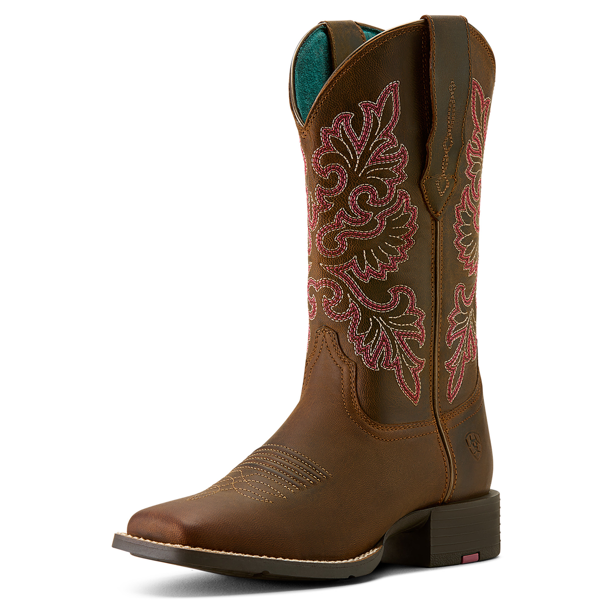 Ariat Womens Round Up Wide Square Toe Stretchfit Western Boot - Sassy Brown