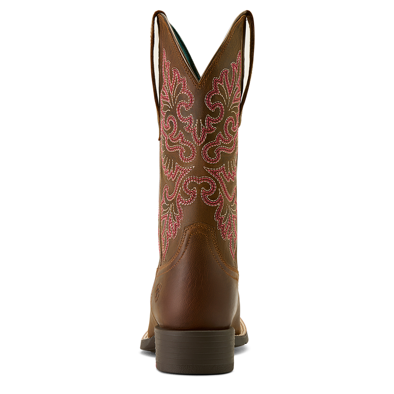 Ariat Womens Round Up Wide Square Toe Stretchfit Western Boot - Sassy Brown