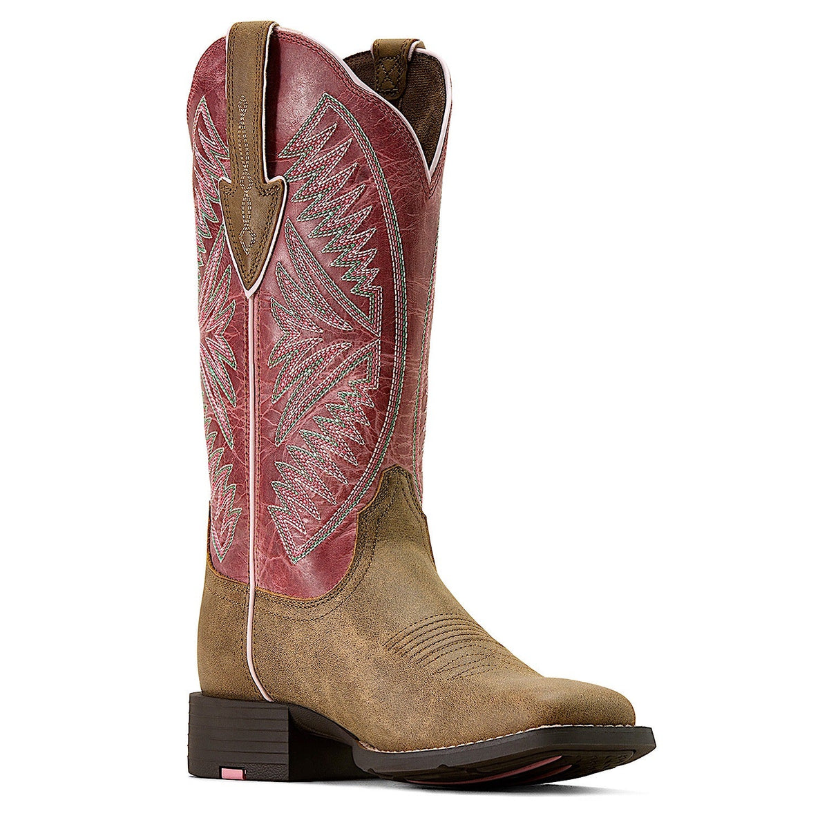 Ariat Womens Ruidoso Wide Square Toe Western Boot - Brown Bomber/Dusty Rose