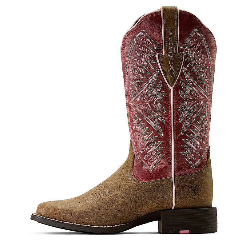 Ariat Womens Ruidoso Wide Square Toe Western Boot - Brown Bomber/Dusty Rose