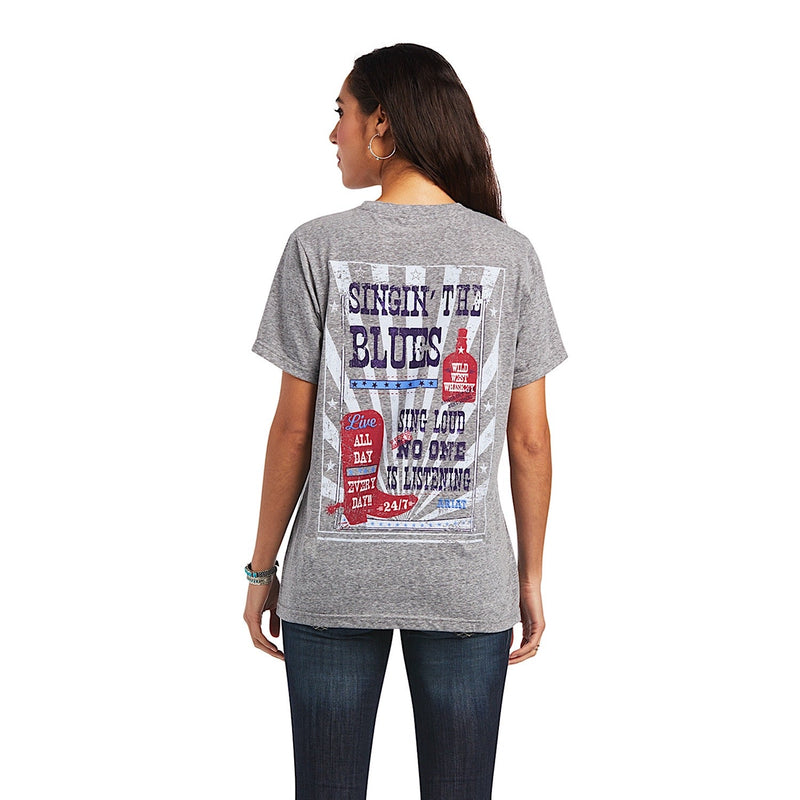 Ariat Womens Singing the Blues S/S Tee Charcoal Grey - Ariat Womens Tops