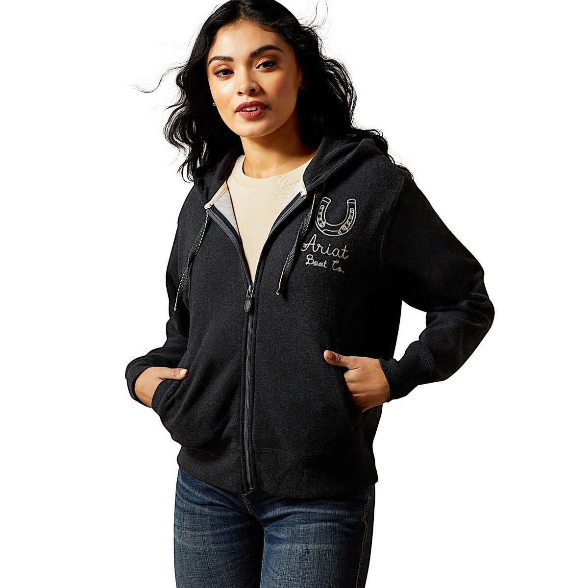 Ariat Womens Stitched Full Zip Hoodie - Charcoal Heather