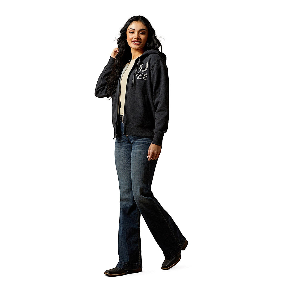Ariat Womens Stitched Full Zip Hoodie - Charcoal Heather