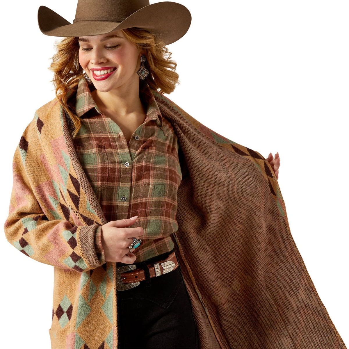 Ariat Women’s Sunset Chic Blanket Coat - Spark Geo Jacquard - Ariat Womens Tops