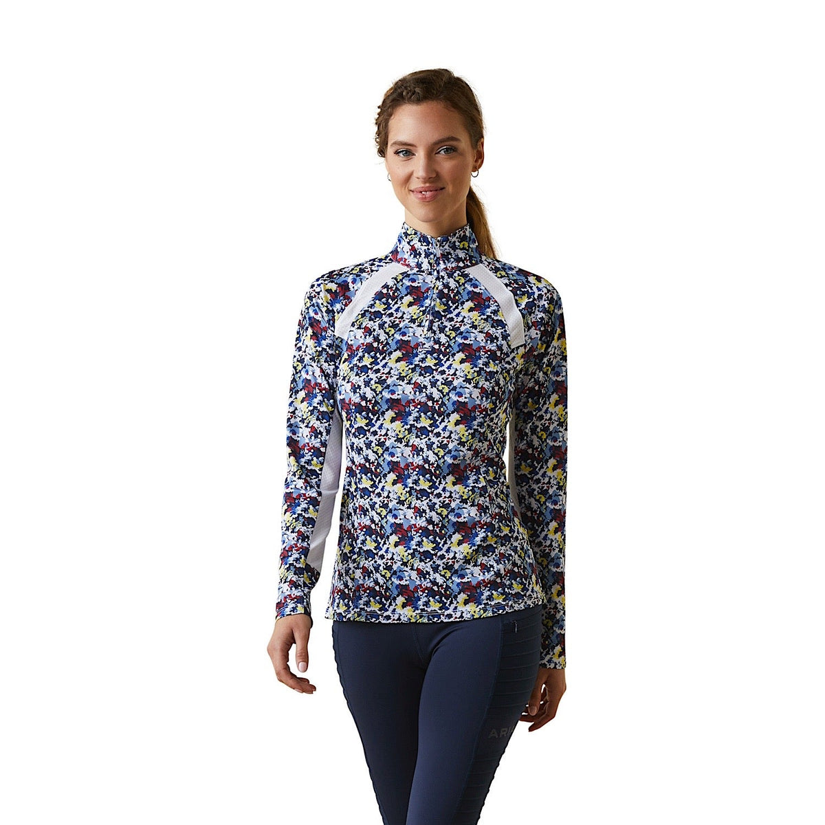 Ariat Womens Sunstopper 2.0 1/4 Zip Blue Camo Floral - XS Aus 6 - Ariat Womens Tops