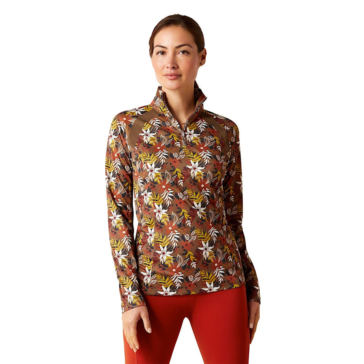 Ariat Womens Sunstopper 2.0 1/4 Zip Canteen Floral - S Aus 8 - Ariat Womens Tops