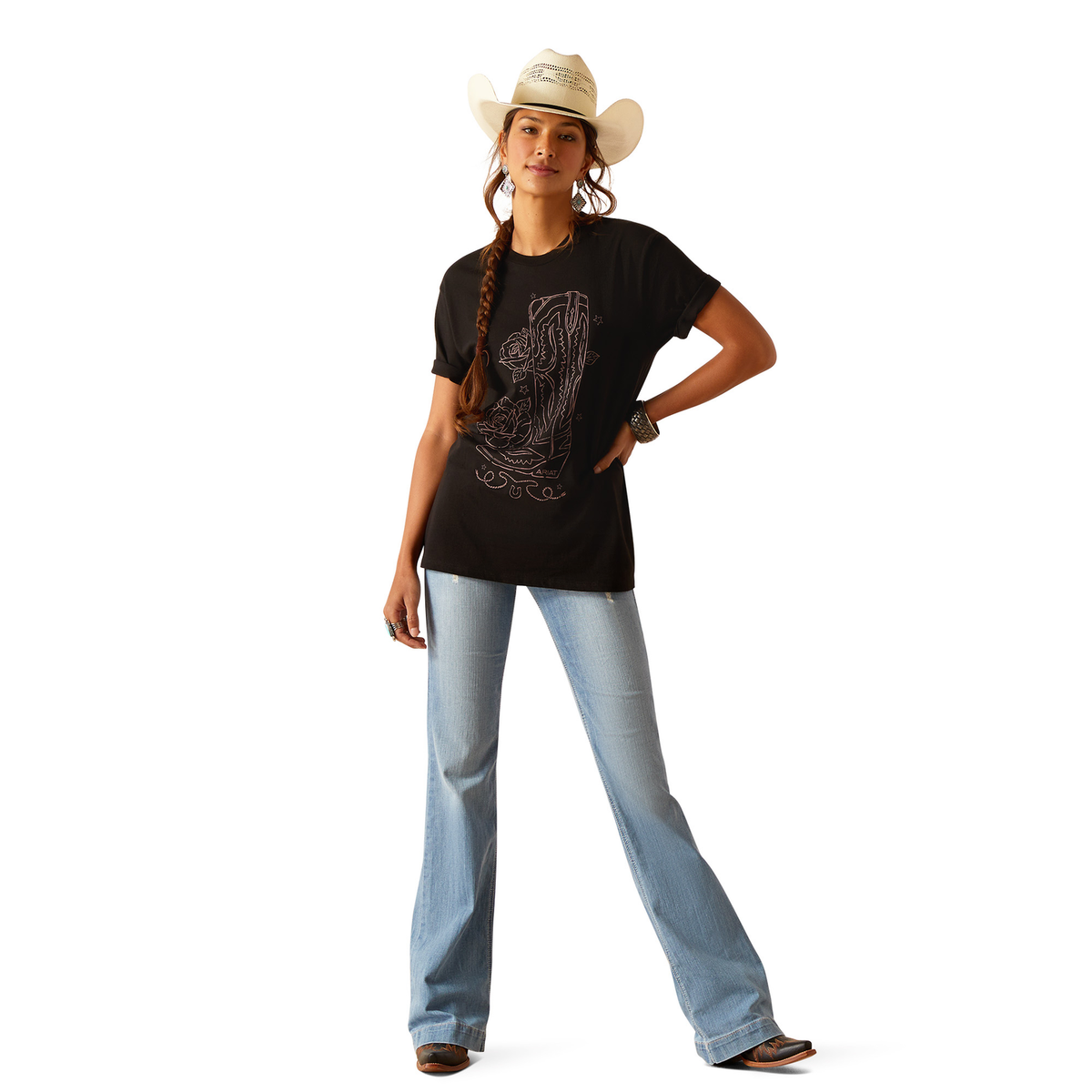 Ariat Women’s Tall Boot Sketch T-Shirt - Black - Ariat Womens Tops