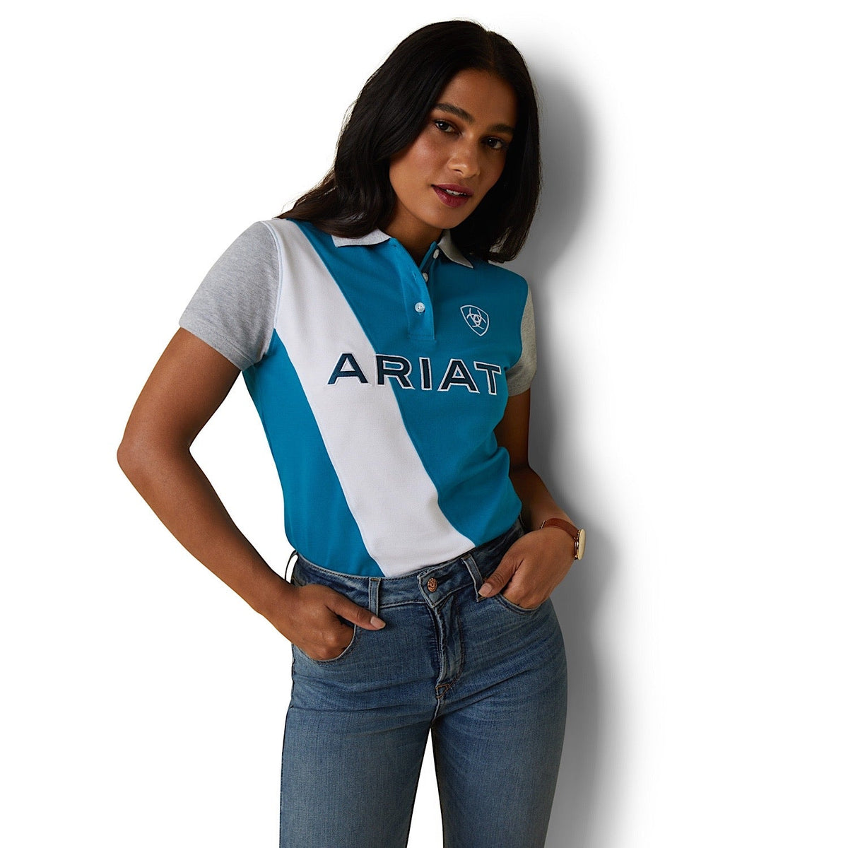 Ariat Womens Taryn SS Polo Mosaic Blue - XS Aus 6 - Ariat Womens Tops