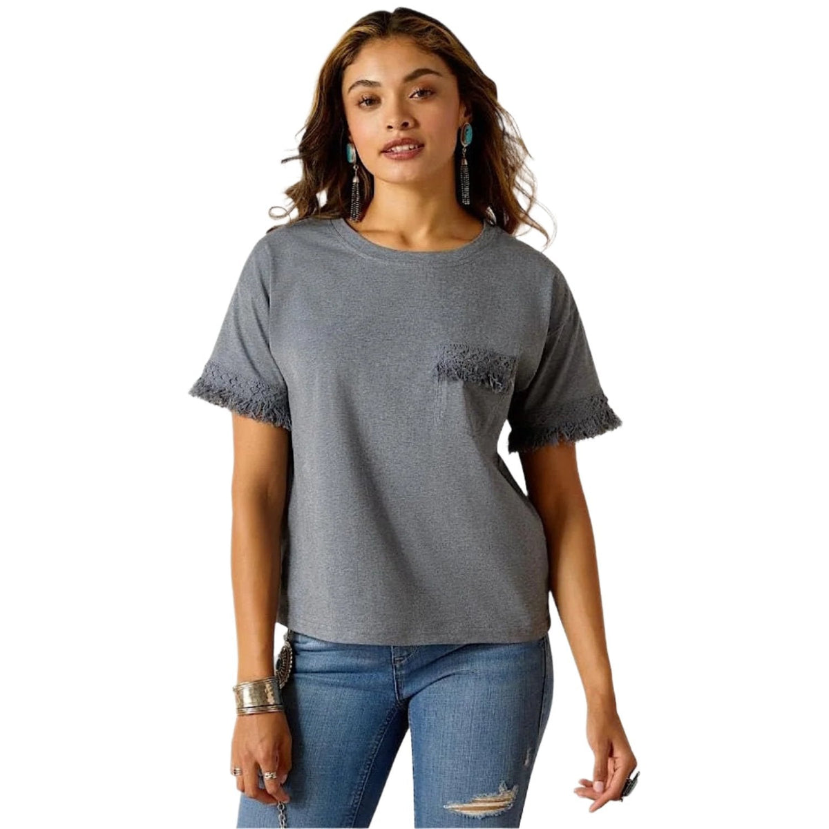 Ariat Women’s Tassel Top - Slipstream Heather - S Aus 8 - Ariat Womens Tops