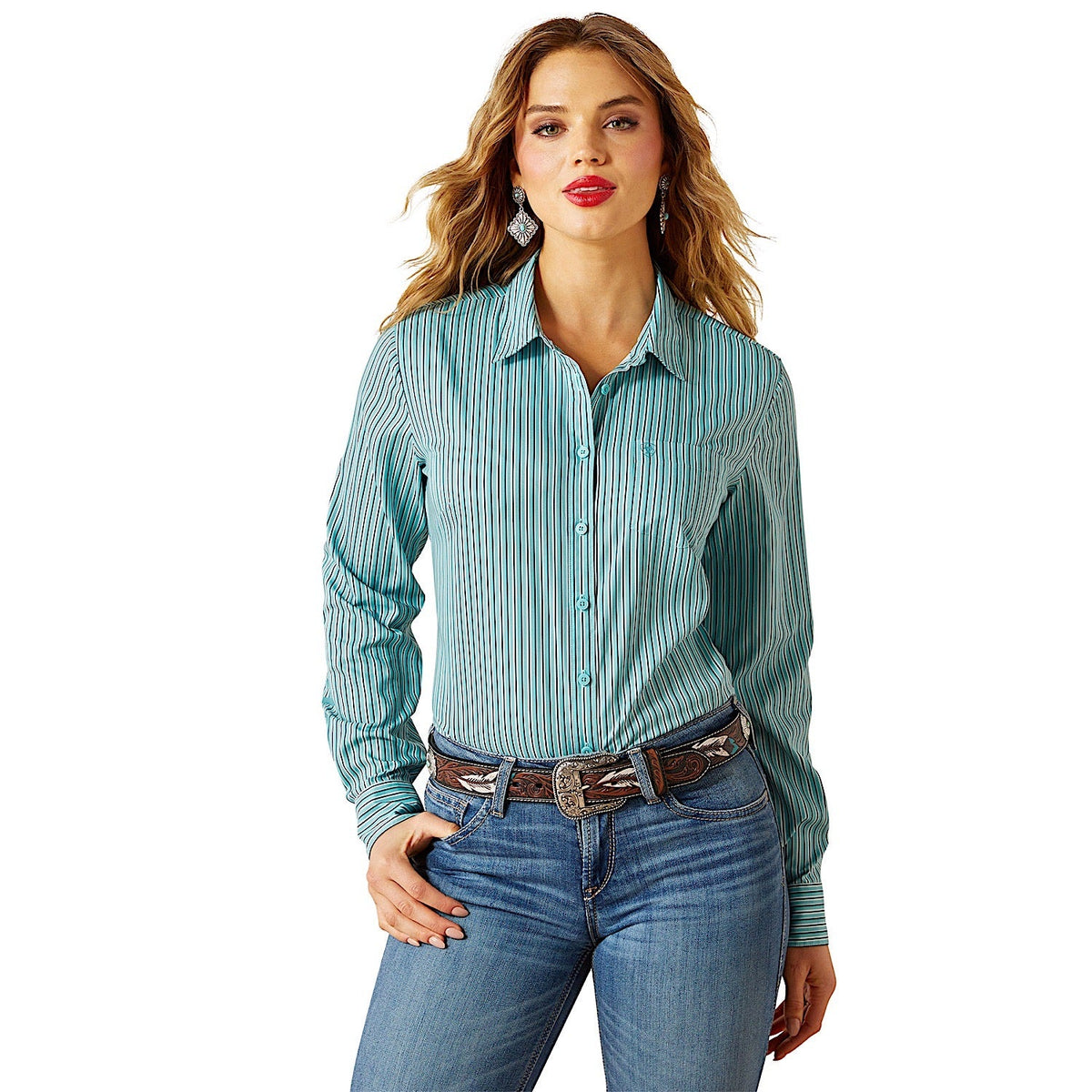 Ariat Womens Team Kirby Pro Shirt - Aqua Stripe