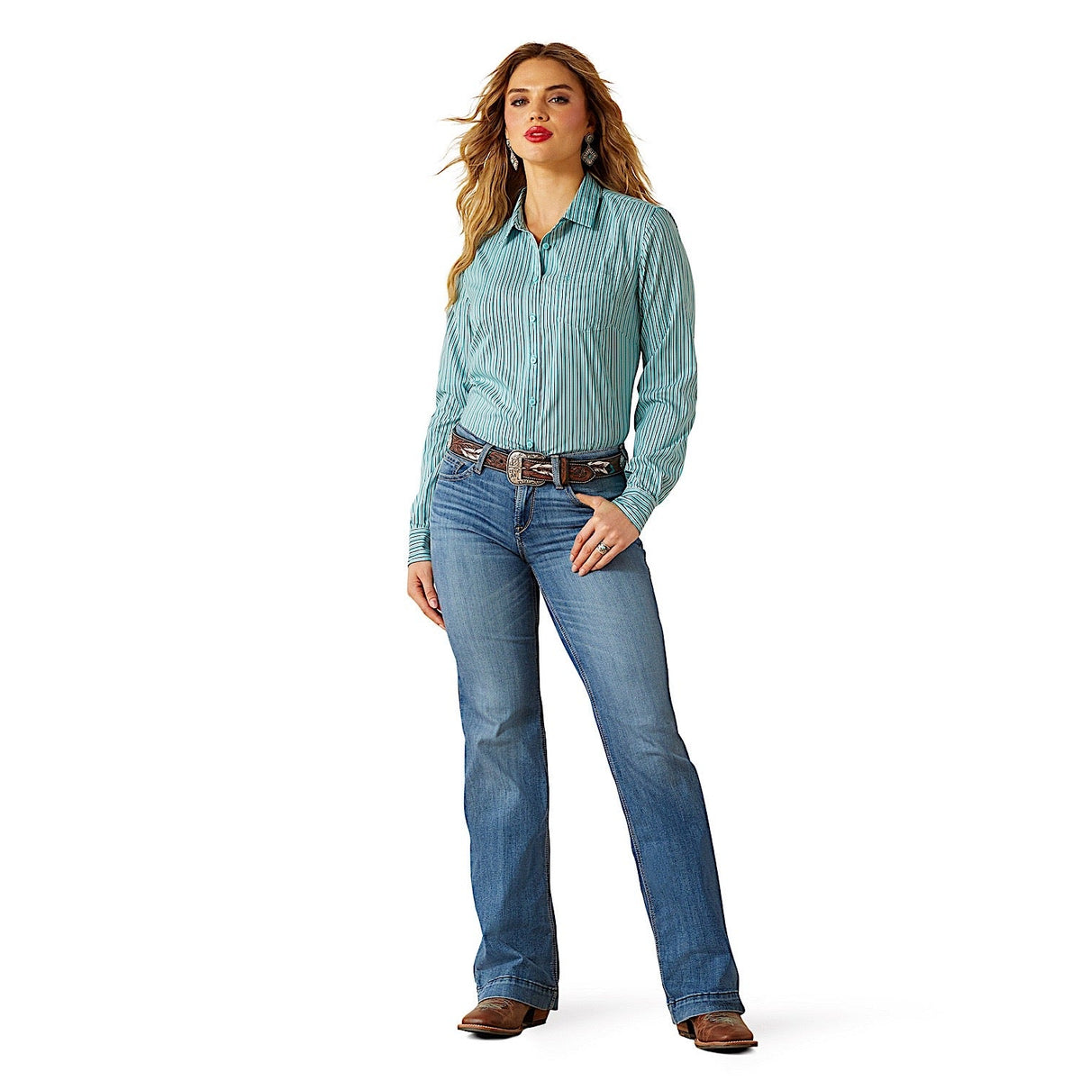 Ariat Womens Team Kirby Pro Shirt - Aqua Stripe