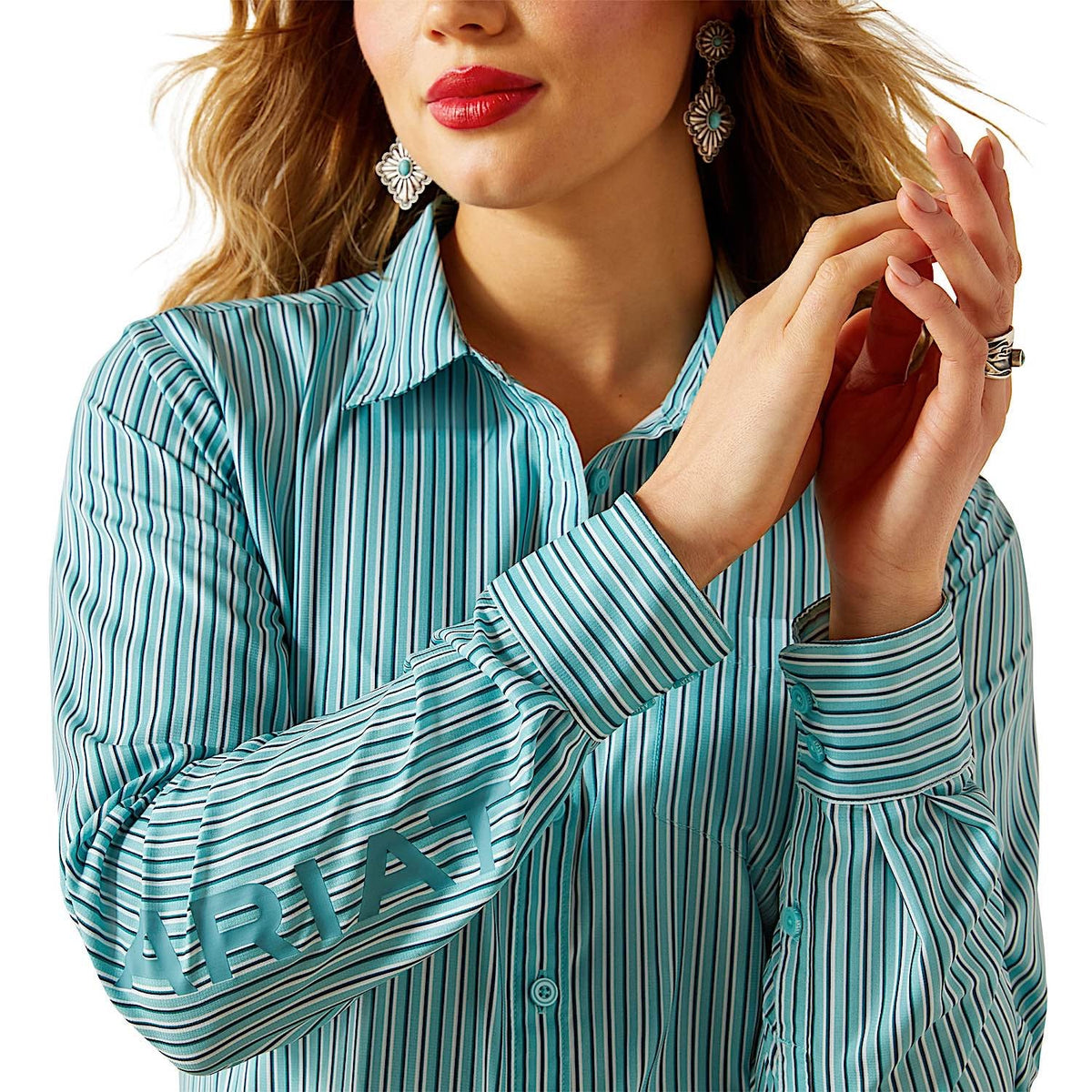 Ariat Womens Team Kirby Pro Shirt - Aqua Stripe