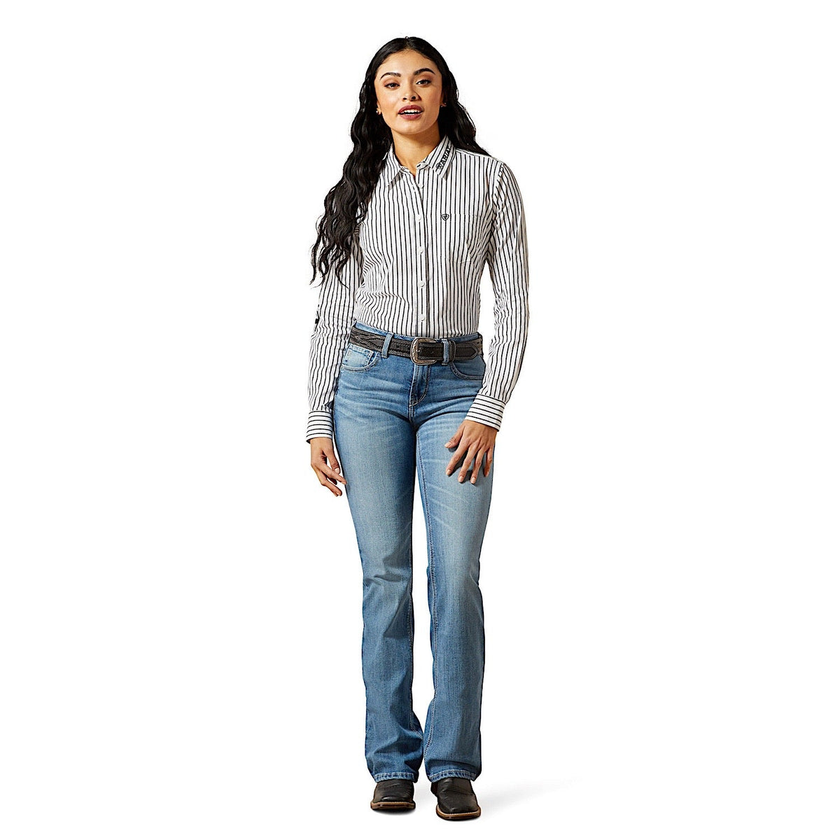 Ariat Womens Team Kirby Stretch Shirt - Black/White Triangle Stripe