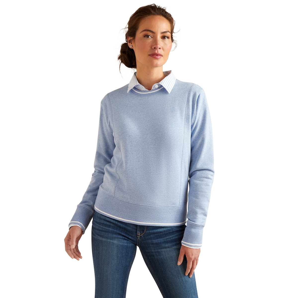 Ariat Women’s Tedstock Sweatshirt - Light Blue Heather - S Aus 8 - Ariat Womens Tops