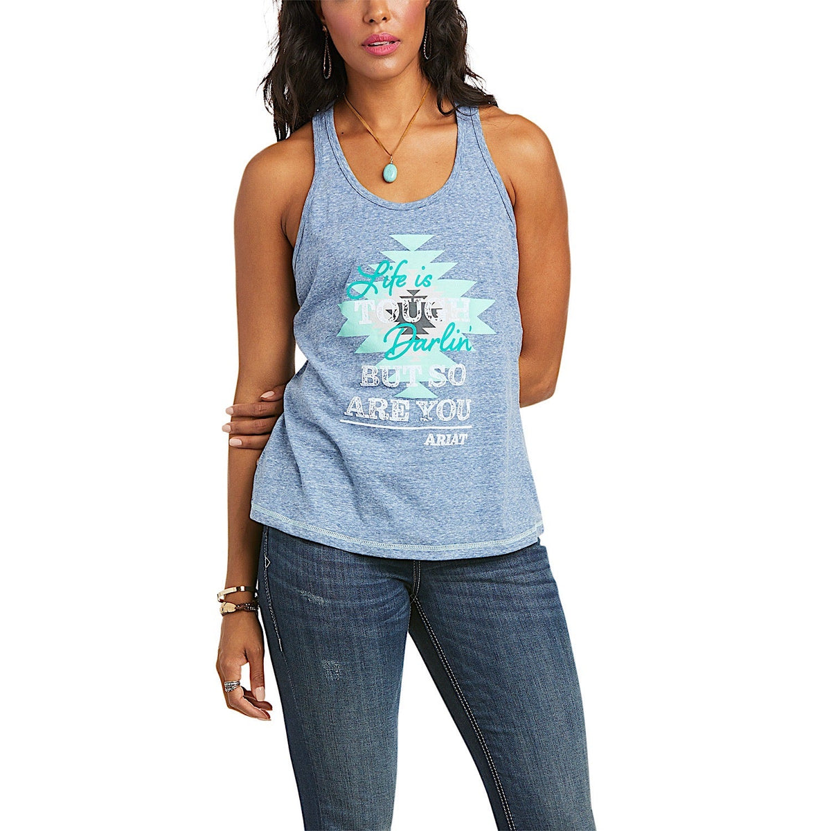 Ariat Womens Tough Girl Sleeveless Tank - Blue - XS Aus 6 - Ariat Womens Tops