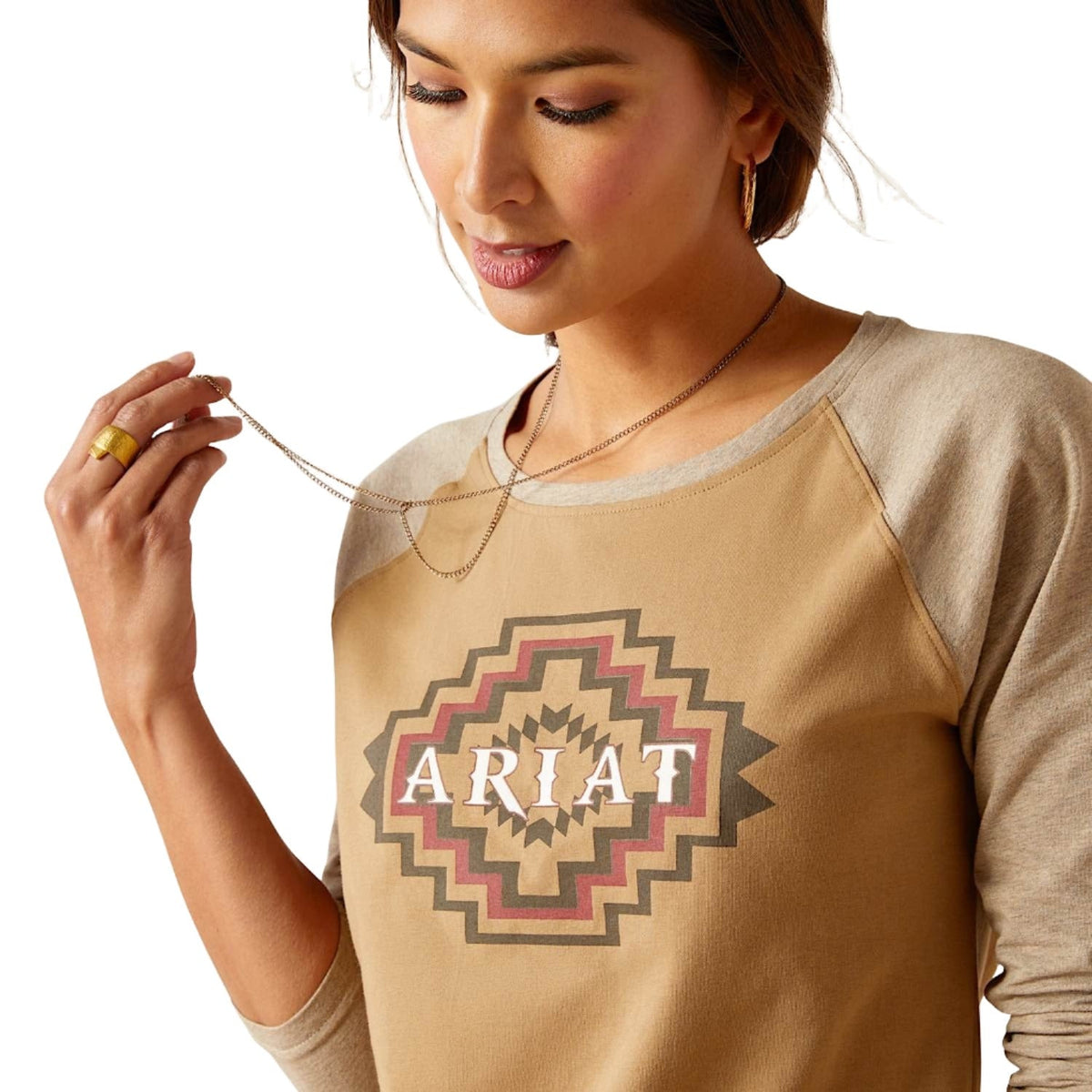 Ariat Womens Tucson Baseball L/S Tee Petrified Oak - Ariat Womens Tops