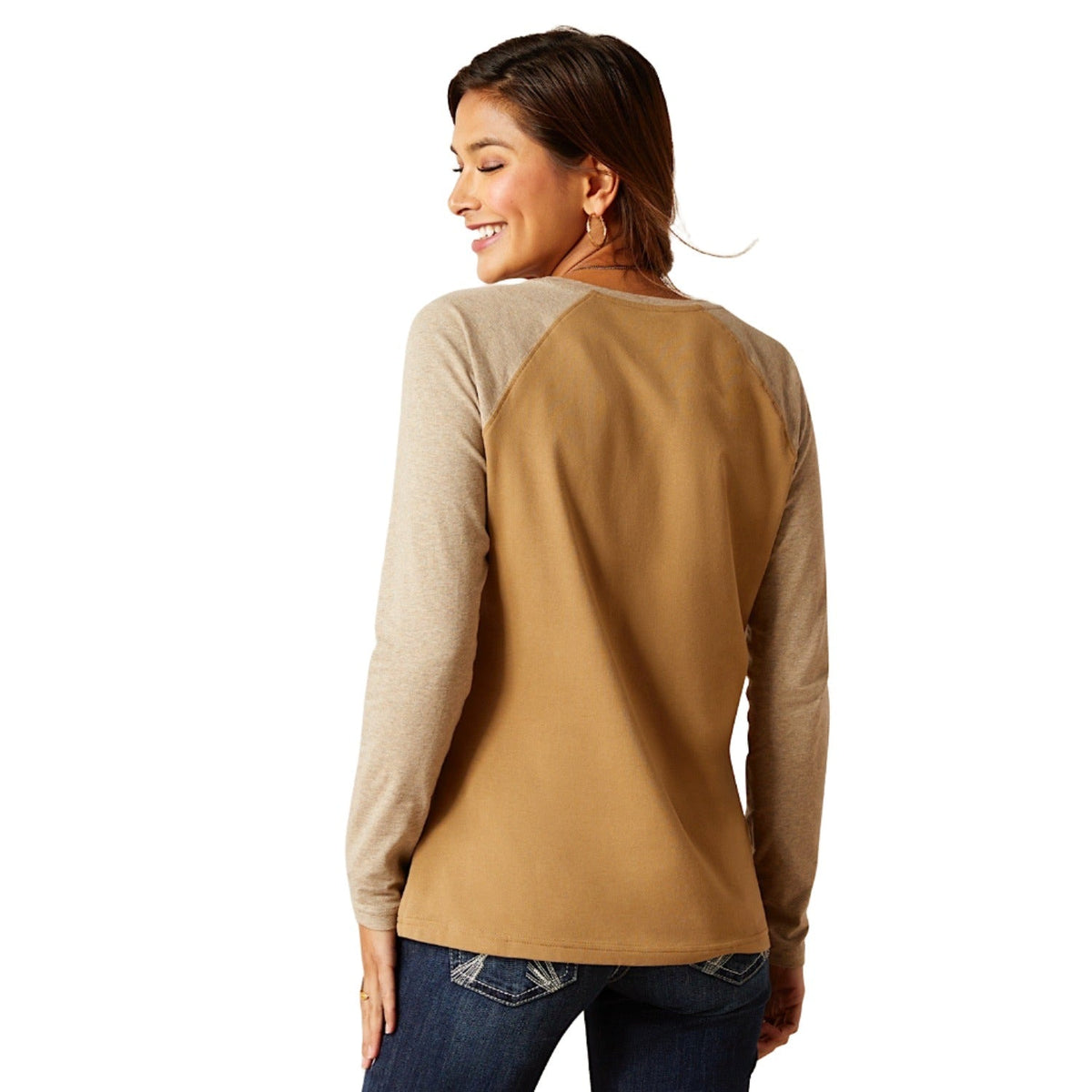 Ariat Womens Tucson Baseball L/S Tee Petrified Oak - Ariat Womens Tops