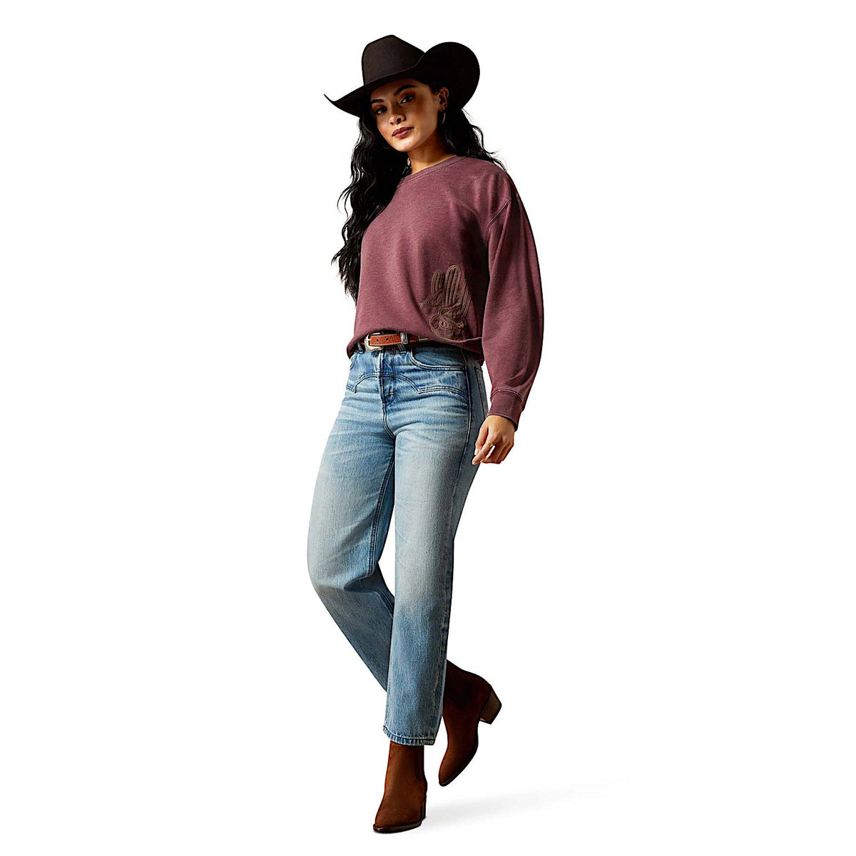 Ariat Womens Ultra High Rise Cheyenne Yoke Tomboy Straight Leg Jeans - Candy