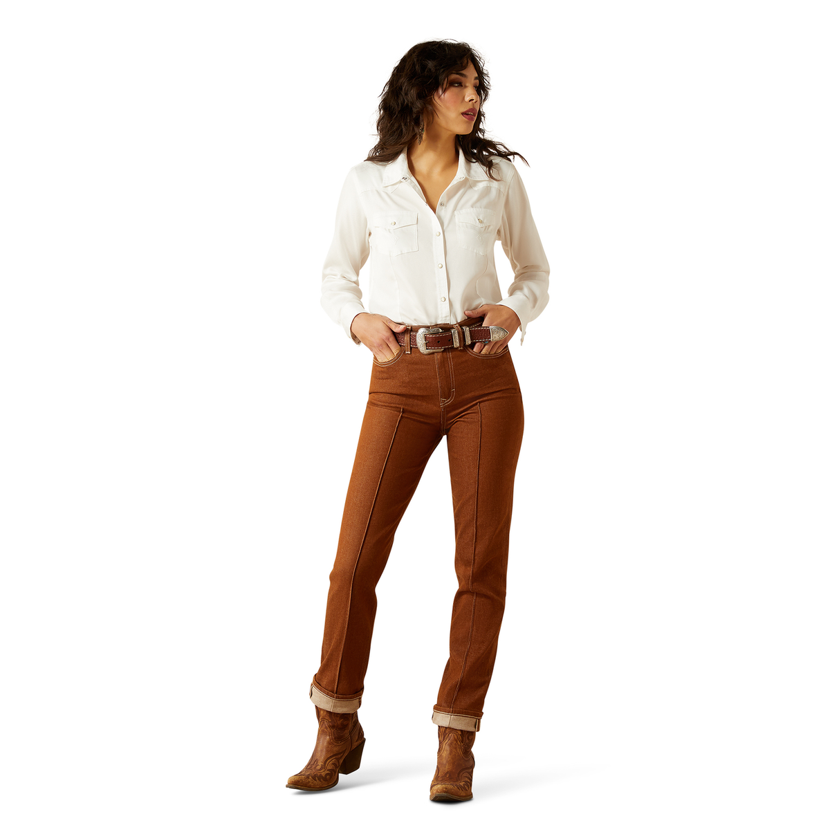 Ariat Womens Ultra High Rise Jazmine Relaxed Straight Leg Jean - Pecan Brown