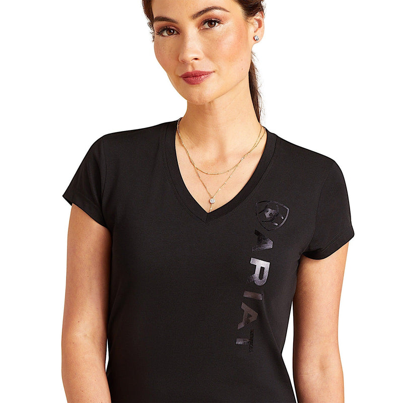 Ariat Women’s Vertical Logo V T-Shirt - Black - Ariat Womens Tops