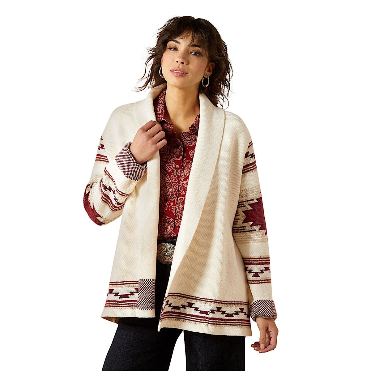 Ariat Womens Westward Wrap Sweater - Cream Southwest