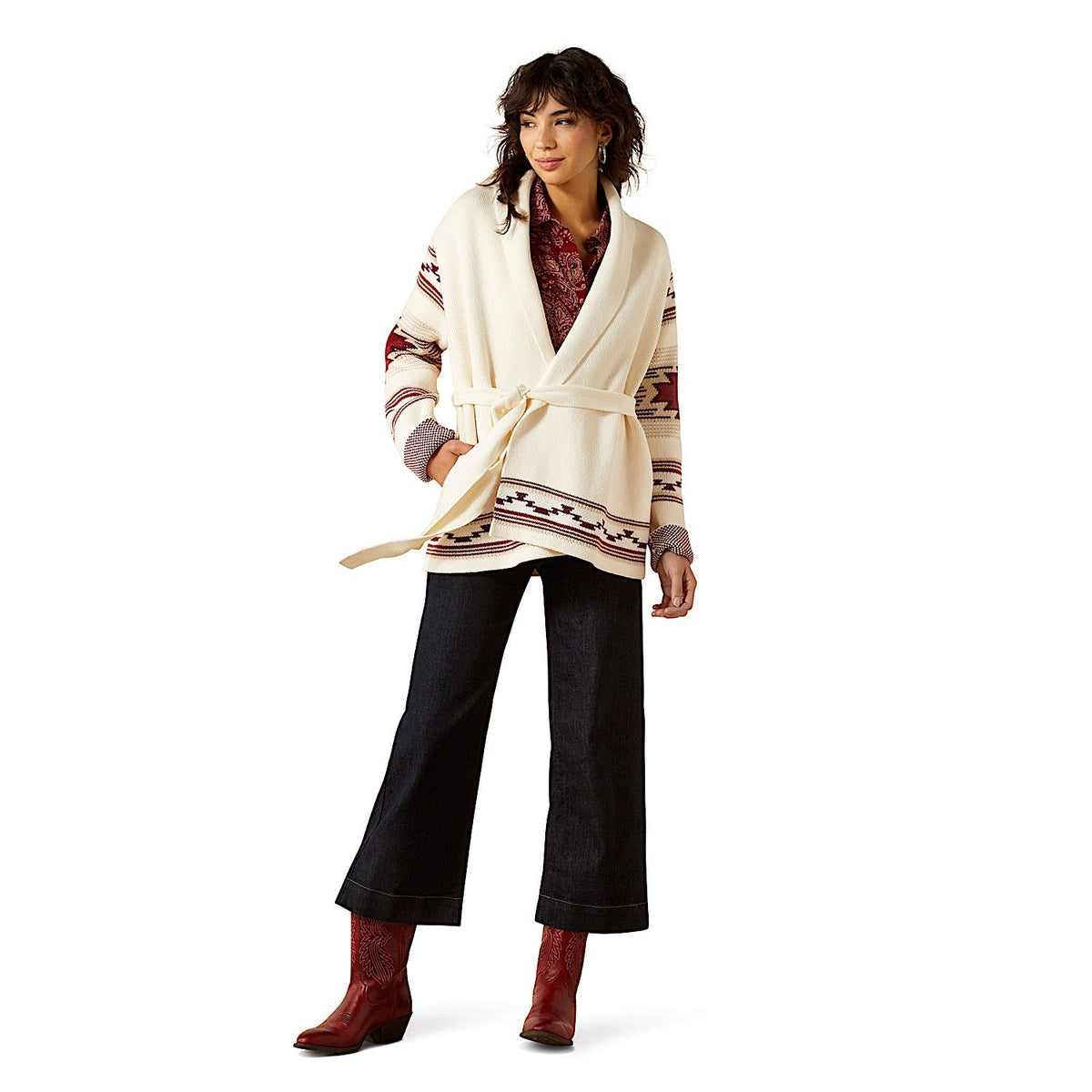 Ariat Womens Westward Wrap Sweater - Cream Southwest