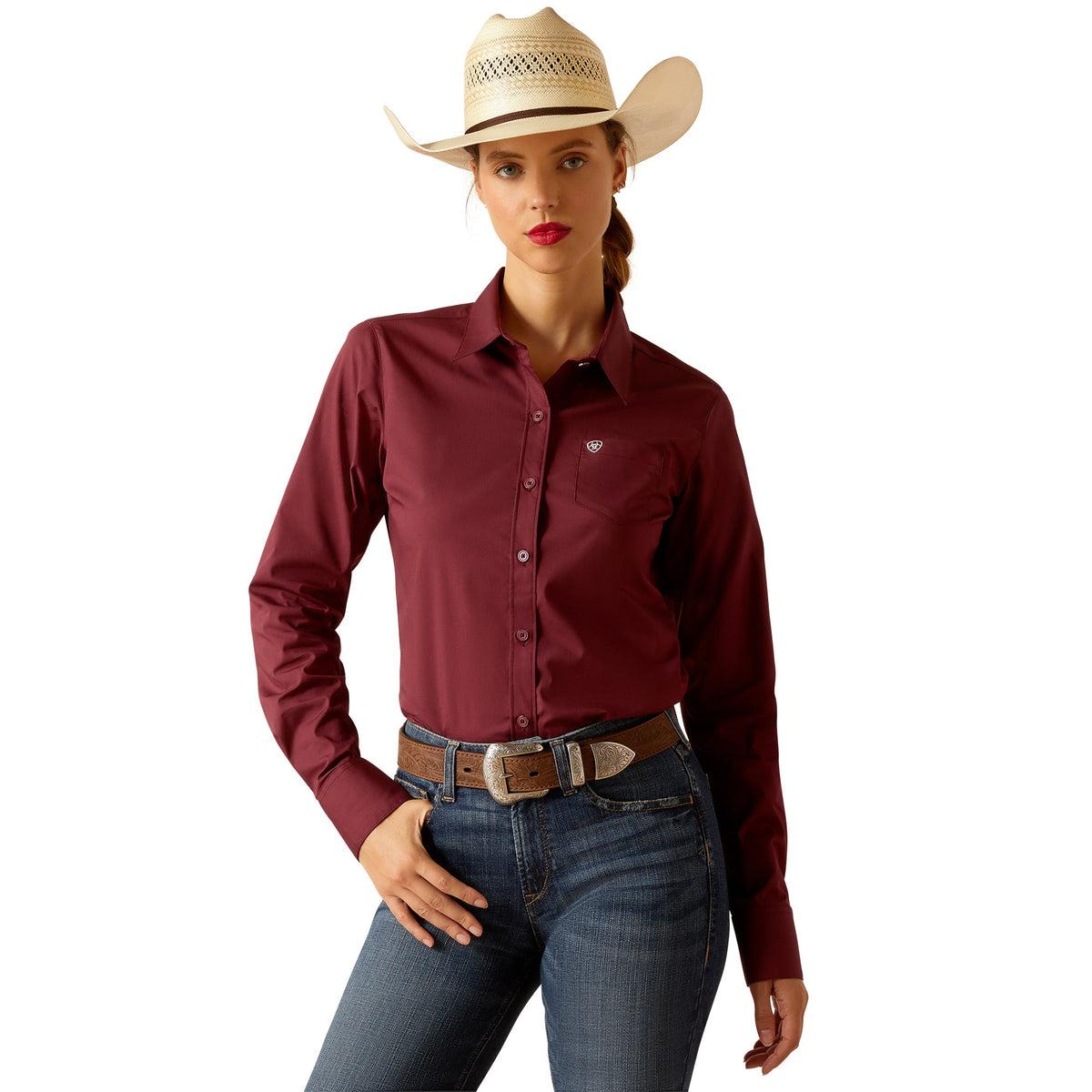 Ariat Women’s Wrinkle Resistant Kirby Long Sleeve Shirt - Burgundy