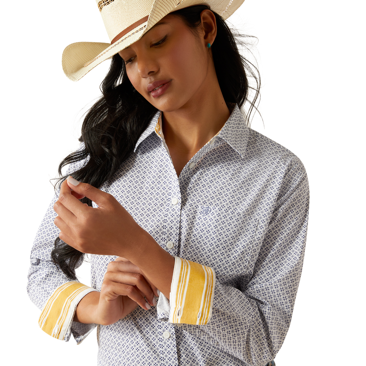 Ariat Womens Wrinkle Resistant Team Kirby Stretch Shirt - Ocean Geo