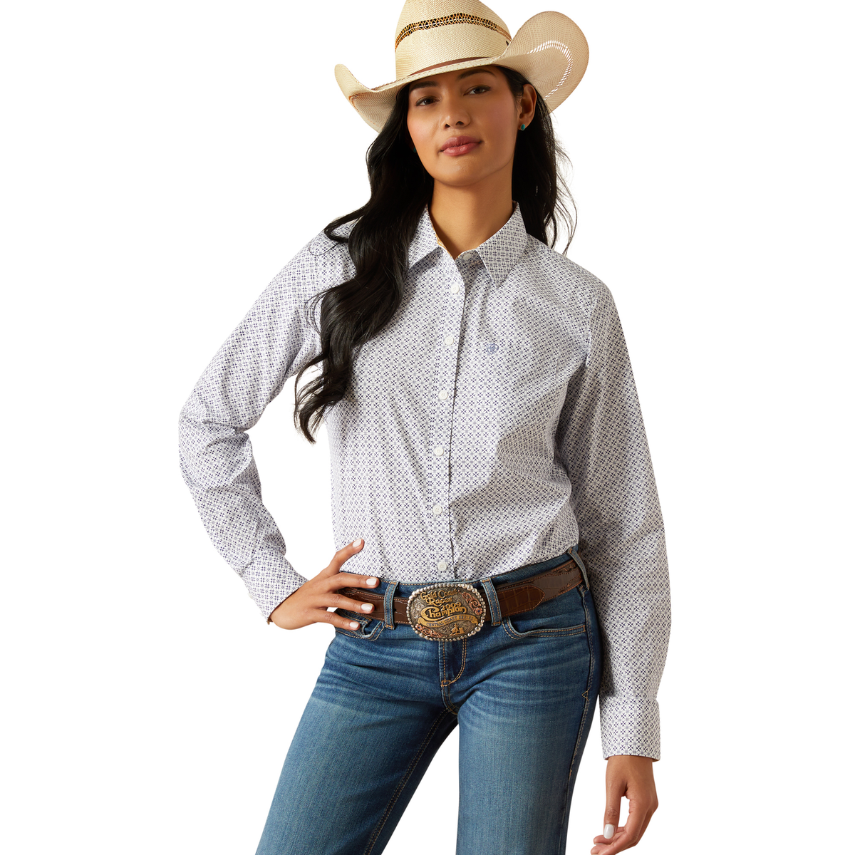 Ariat Womens Wrinkle Resistant Team Kirby Stretch Shirt - Ocean Geo