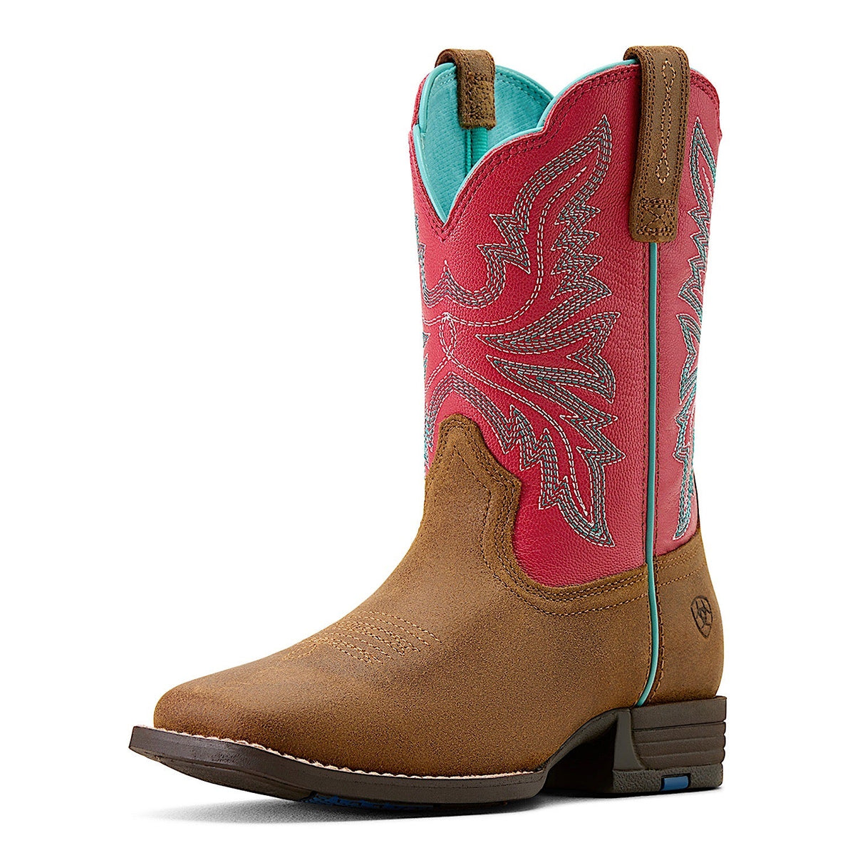 Ariat Youth Westwood Wide Square Toe Western Boot - Wicker/Hot Pink