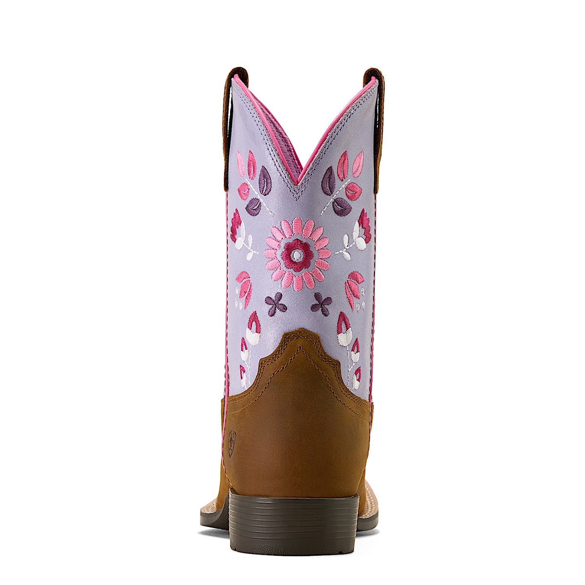 Ariat Youth Wild Bloom Wide Square Toe Western Boot - Distressed Brown/Mystic Lavender