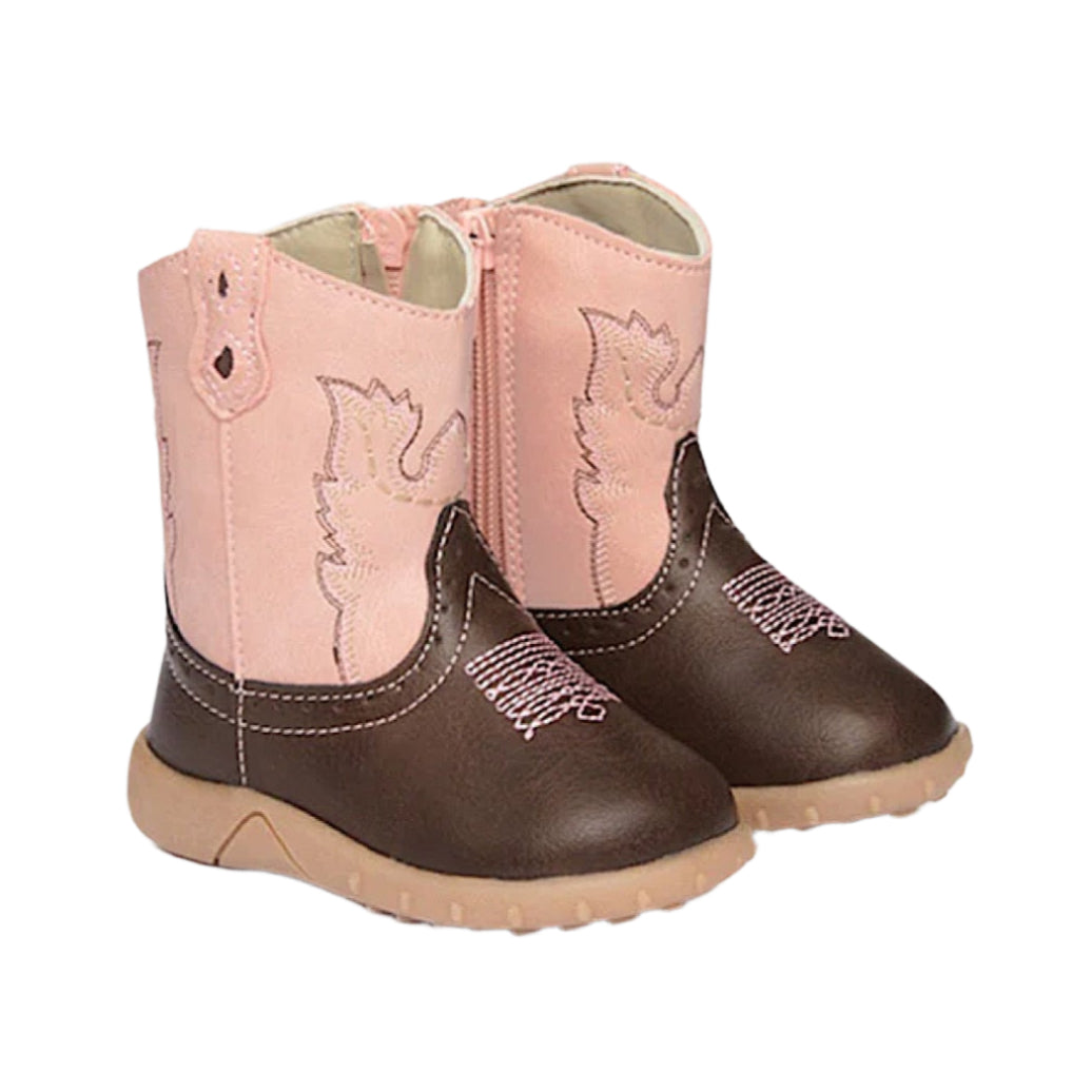 Baxter Infant Western Baby Booties - Light Pink / Brown