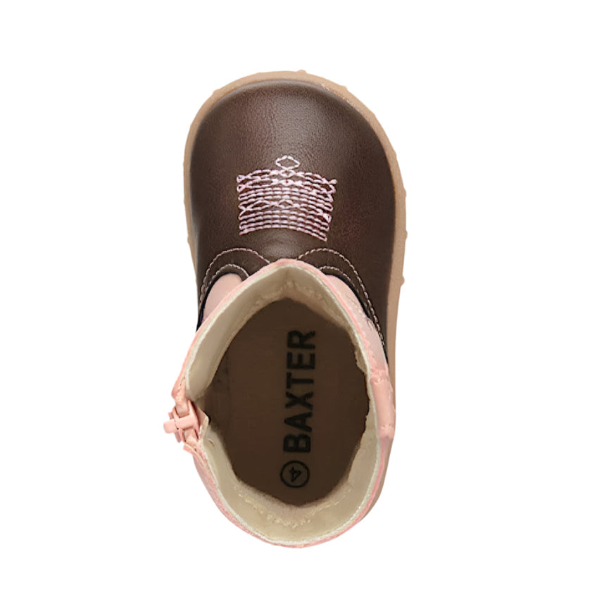 Baxter Infant Western Baby Booties - Light Pink / Brown