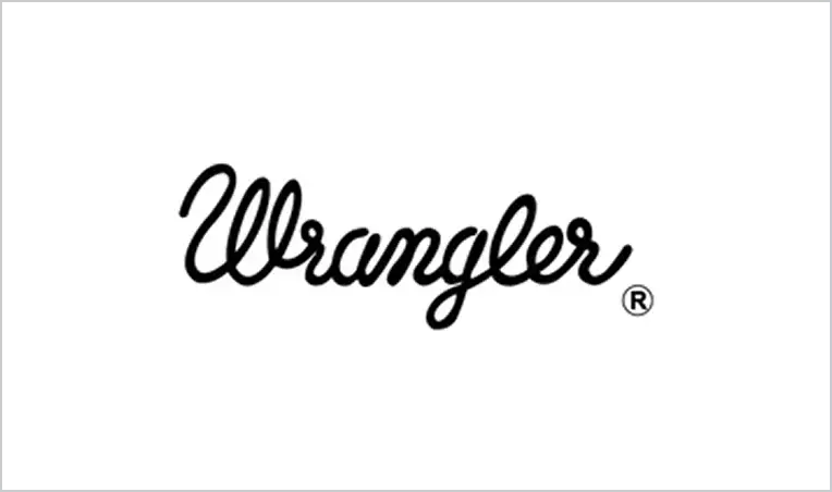 Black cursive ’wrangler’ logo with registered trademark symbol.