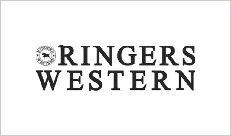 Black ’ringers western’ logo with a circular emblem featuring a cow silhouette.