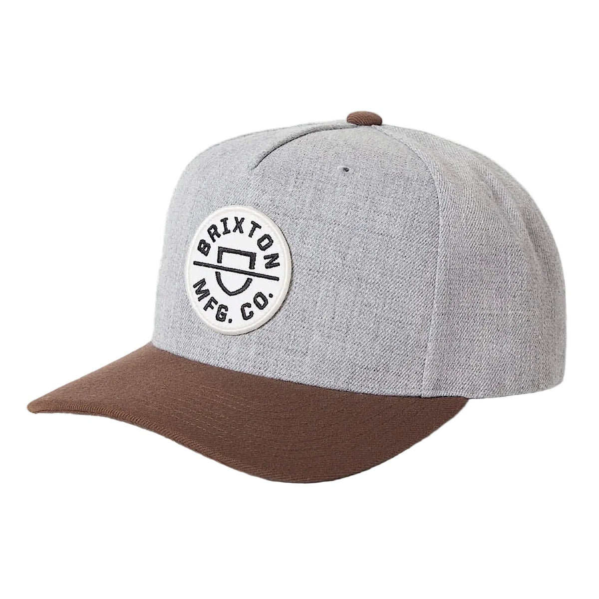 Brixton Crest Snapback Cap - Heather Grey/Pinecone Brown