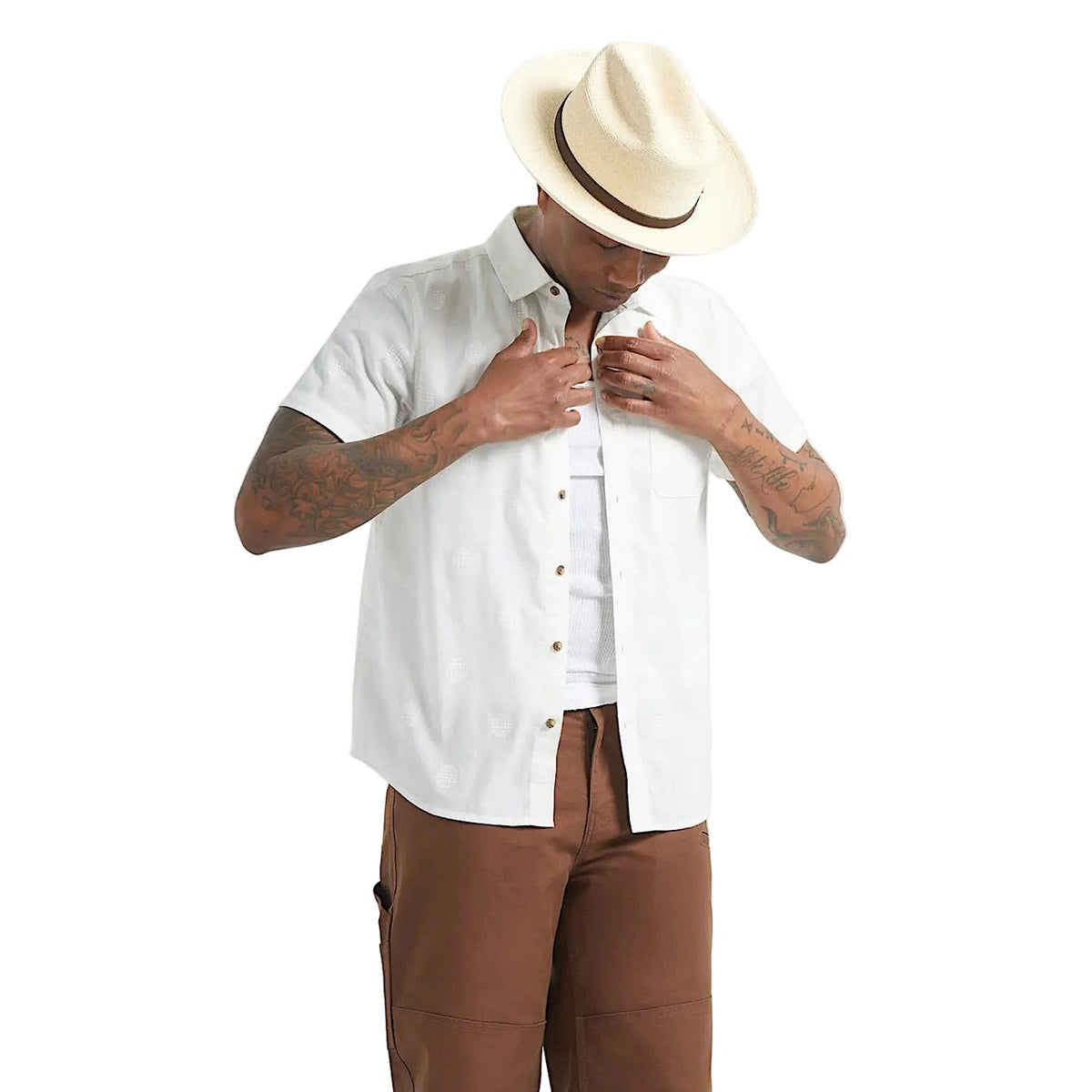Brixton Men’s Charter Print Short Sleeve Shirt - Off White Geo