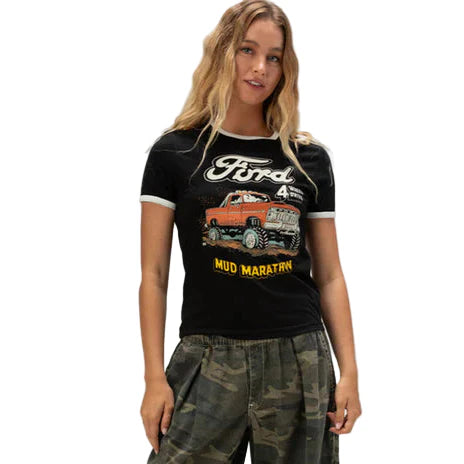 Brixton Unisex Ford Mud Marathon Ringer Tee - Burnt Rubber