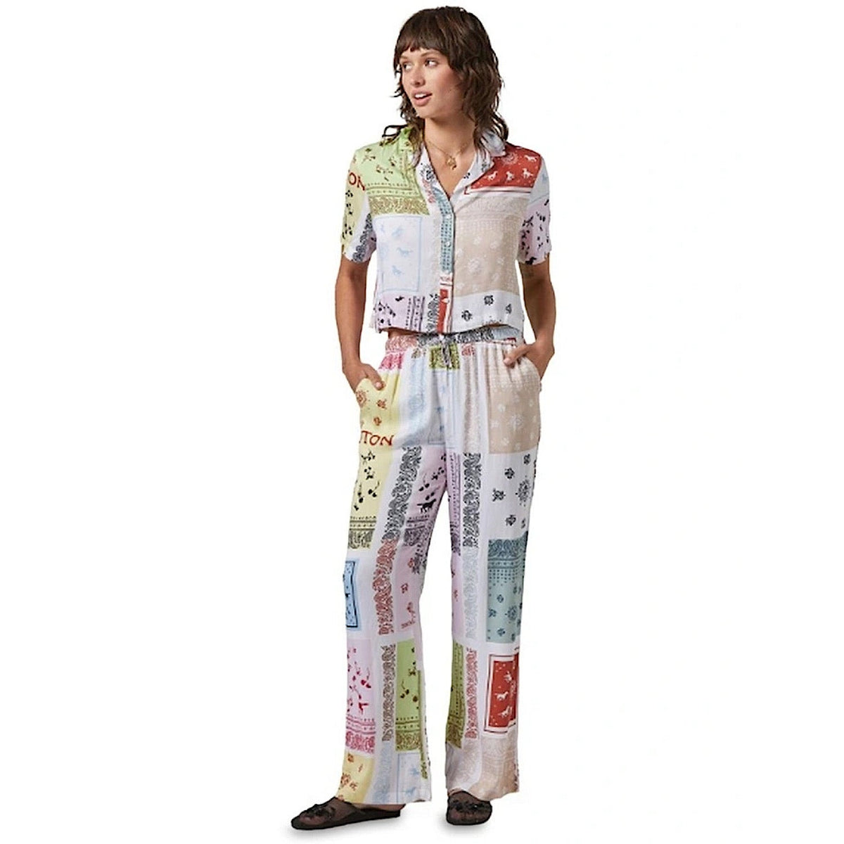 Brixton Women’s Silky Bowling Button Down - Multi Colour Bandana