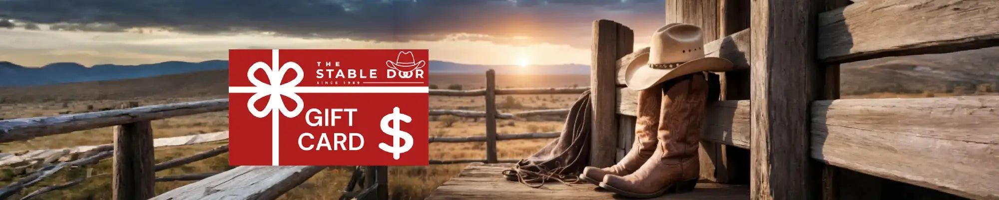 Brown leather cowboy boots with a classic design, resting beside a wooden fence under a warm sunset sky.
