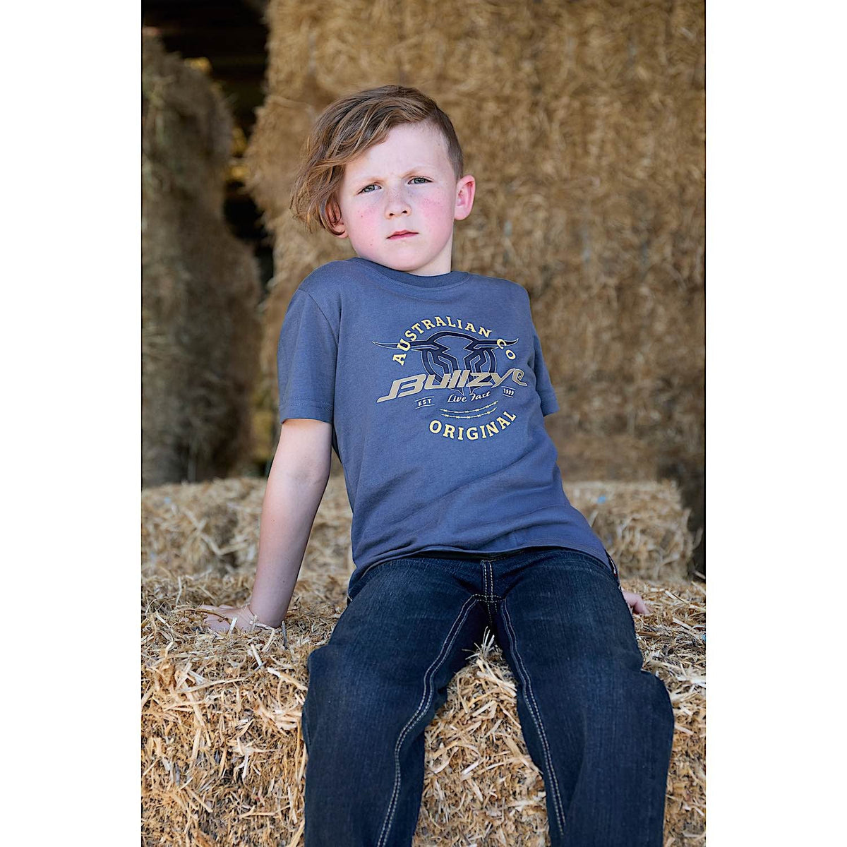 Bullzye Boy’s Live Fast Short Sleeve T Shirt - Blue Steel