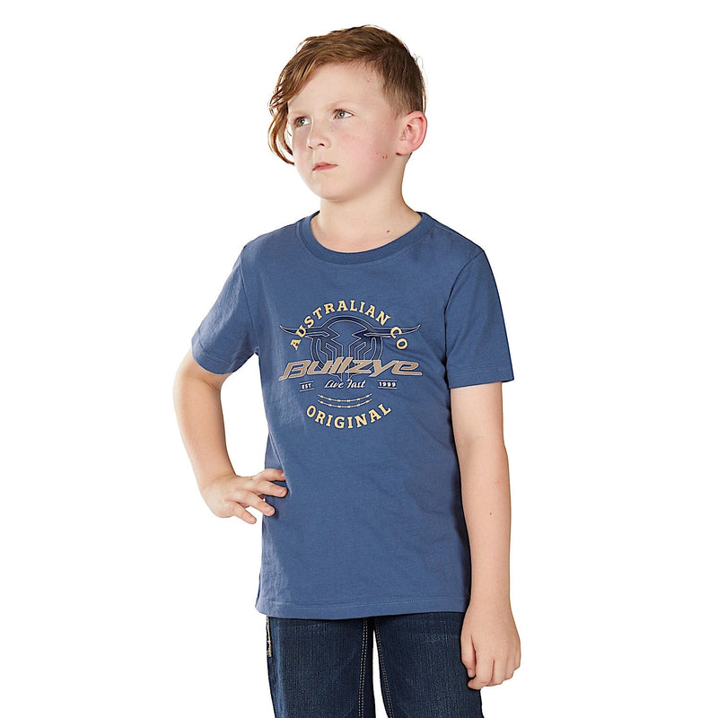 Bullzye Boy’s Live Fast Short Sleeve T Shirt - Blue Steel