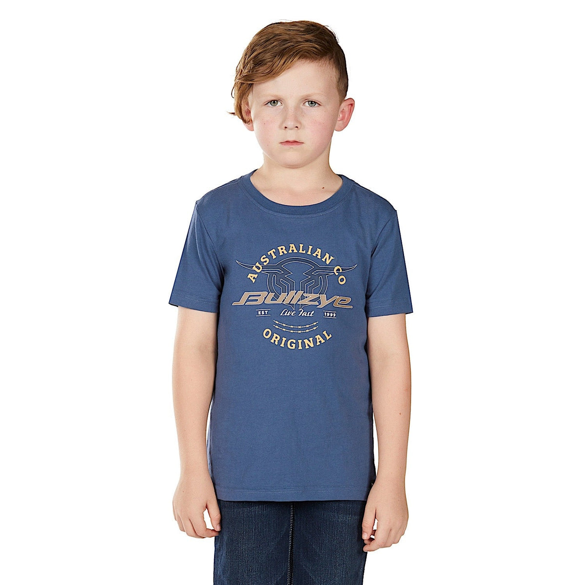 Bullzye Boy’s Live Fast Short Sleeve T Shirt - Blue Steel