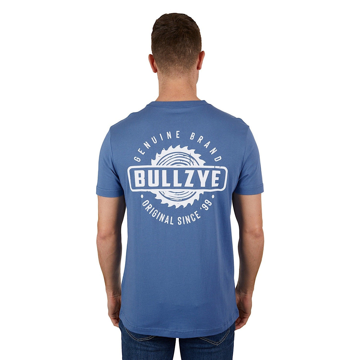 Bullzye Mens Saw Tee-Blue Steel