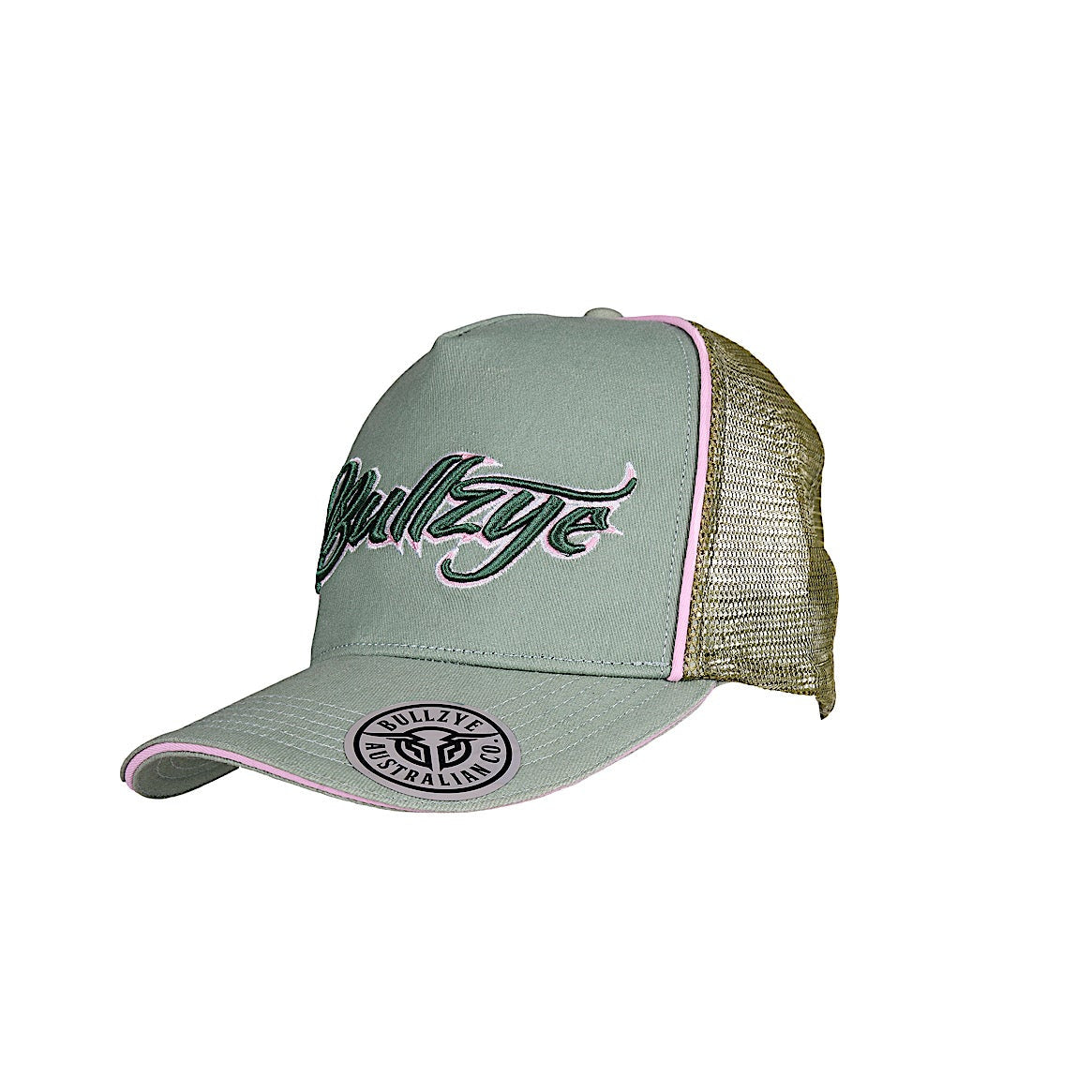 Bullzye Rhea High Profile Trucker Cap - Moss/Blush