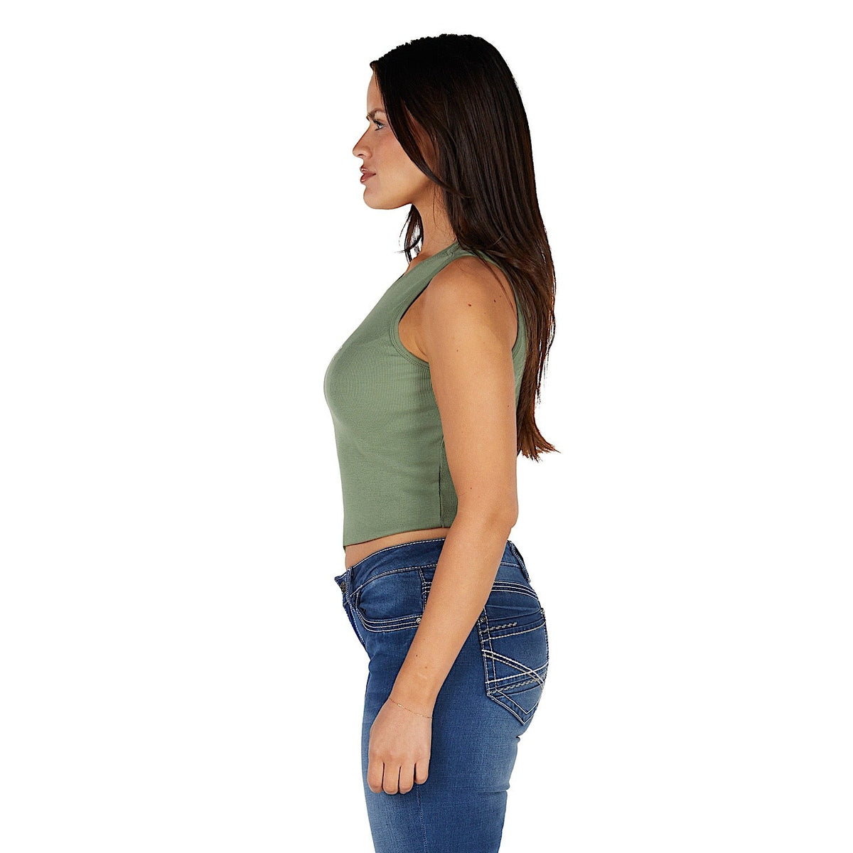 Bullzye Women’s Anita Crop Rib Tank - Moss