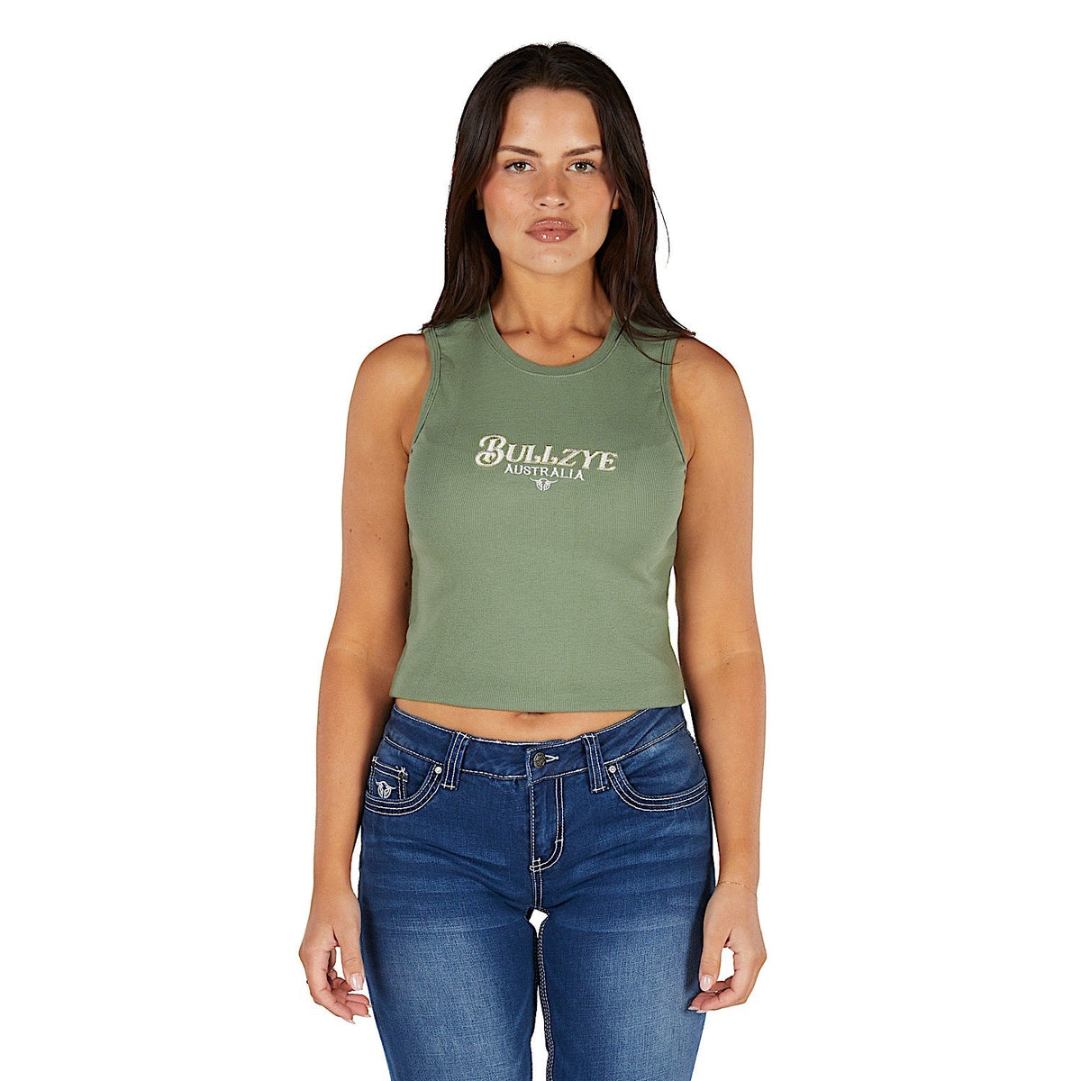 Bullzye Women’s Anita Crop Rib Tank - Moss