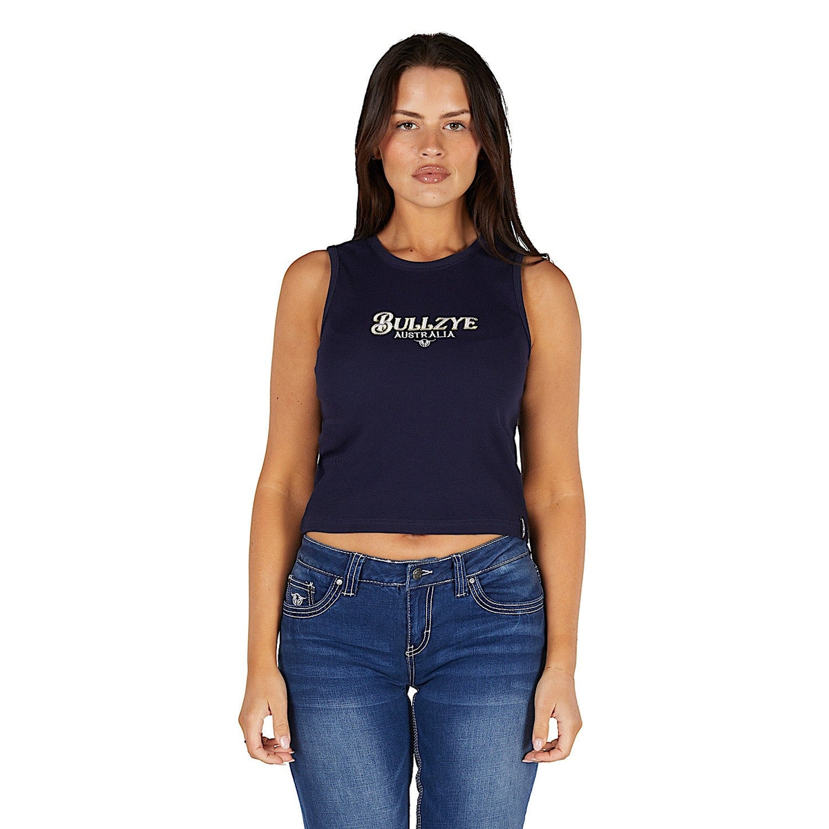 Bullzye Women’s Anita Crop Rib Tank - Navy