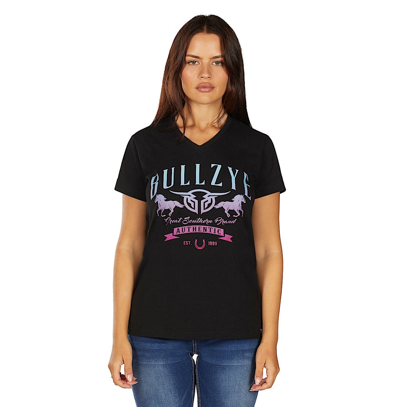 Bullzye Women’s Jemma V-Neck Short Sleeve T Shirt - Black