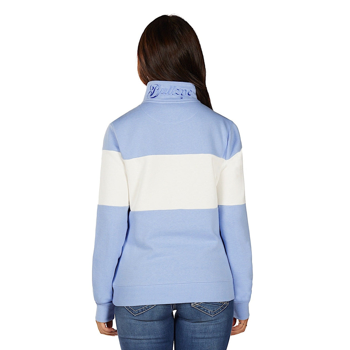 Bullzye Women’s Kai 1/4 Zip Pullover - Light Blue/Cream